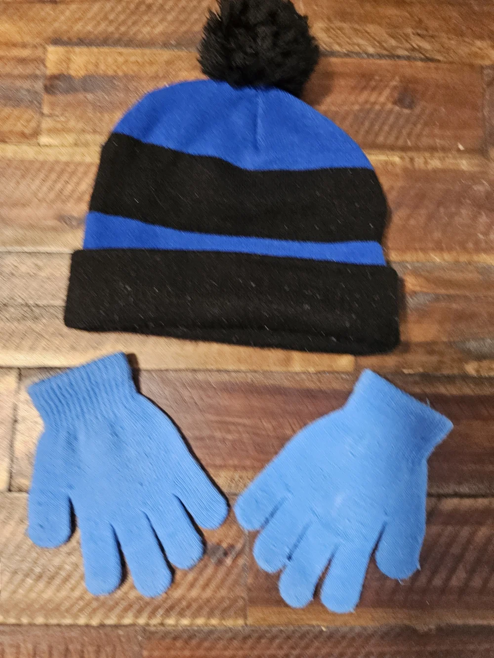 PlayStation Blue & Black Pom Beanie with Gaming Theme Gloves